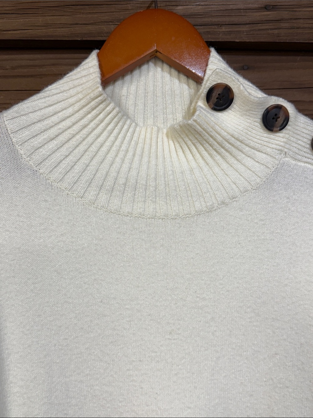 Anthropologie Ivory Button-Shoulder Mock-neck Sweater - Picture 4 of 6